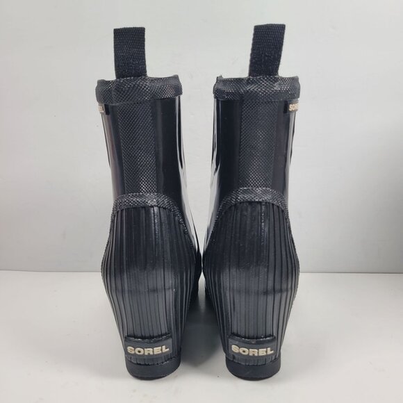 Sorel Women's Black Rubber Wedge Heel Rain Boots NL2526-010 US Size 8.5 - Picture 4 of 10